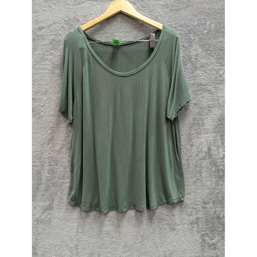 Minimalist Ribbed Knit T-Shirt Womens XXL Green Short Sleeve Scoop Neck